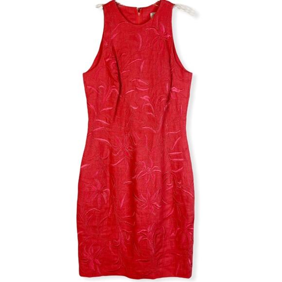Carmen Marc Valvo Dresses & Skirts - CARMEN MARC VALVO LINEN CORAL SHEATH DRESS SLEEVELESS